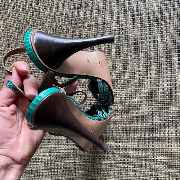 Vintage Green Faux Snakeskin Open Toe Italian Heels - Picture 4 of 7